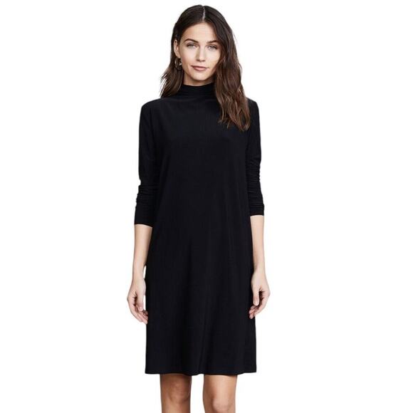 Norma Kamali Black Long Sleeves Midi Swing Dress XL Turtleneck Zip Neck Modest - Picture 16 of 16